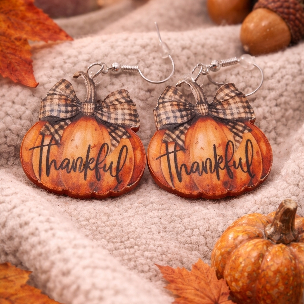 Thankful Pumpkin Earrings - Orange and Brown